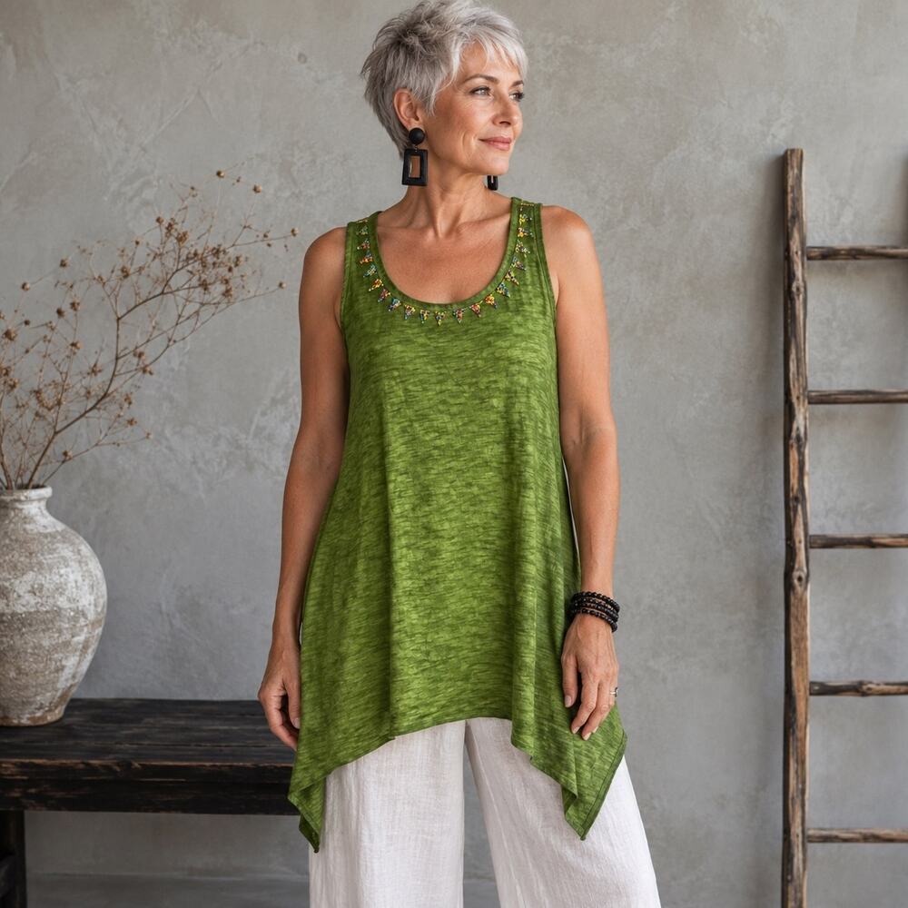 Soft Surroundings NWT Green wasabi green Beaded Tank XS